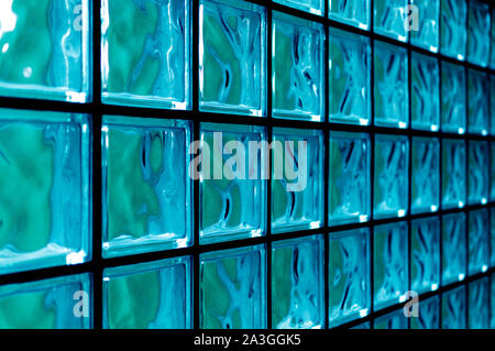 Tiled glass background in blue and aqua colors. Stock Photo