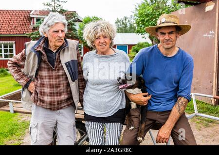 Sweden, County of Vastra Gotaland, Hokerum, Ulricehamn hamlet, Rochat family report, Pierre, his parents and Brindille Stock Photo