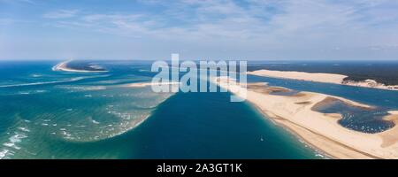 France, Gironde, La Teste de Buch, Cap Ferret, Arguin sandbank and the Pilat Great Dune (aerial view) Stock Photo