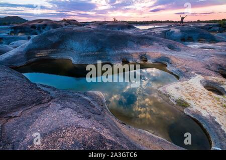 Colombia, Vichada, Puerto Carreno, Ventana Reserve on the Orenoco river, ancient relic rocks, pierced with holes and basins Stock Photo