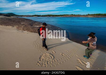 Colombia, Vichada, Puerto Carreno, Ventana Reserve on the Orenoco river, turtle's tracks that came to lay eggs overnight Stock Photo