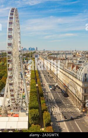 France, Paris, the rue de Rivoli and the Tuilleries fortress with the Grande Roue Stock Photo