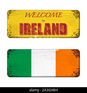 Two grunge Ireland old nameplate frames isolated on white background Stock Vector