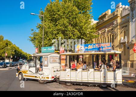 France, Pyrenees Orientales, Perpignan, the little tourist train Stock Photo