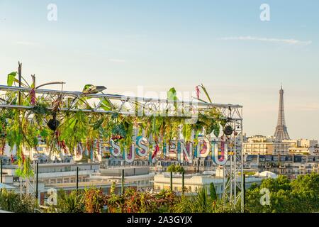 France, Paris, vegetable rooftop of 3,500M2, the Hanging Garden, bar and ephemeral restaurant installed on the roof of a car park during the summer Stock Photo