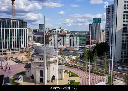 Looking down on the tramway being constructed in the centre of Birminham from the central library Stock Photo