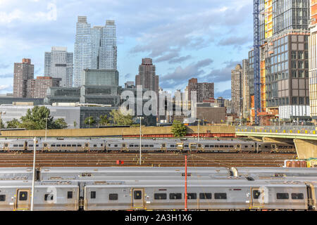 Train station, skyscrapers and buildings under construction. NYC USA Stock Photo