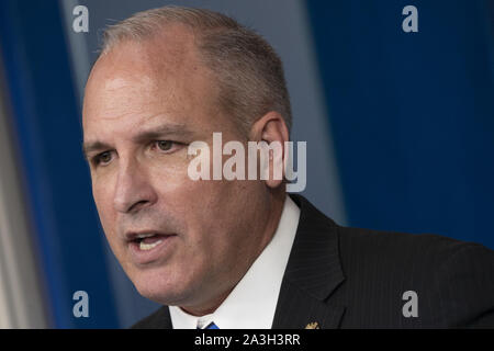 Washington, District of Columbia, USA. 8th Oct, 2019. Acting commissioner of U.S. Customs and Border Protection Mark Morgan holds a news conference at the White House in Washington, DC, October 8, 2019. Credit: Chris Kleponis/Pool via CNP Credit: Chris Kleponis/CNP/ZUMA Wire/Alamy Live News Stock Photo