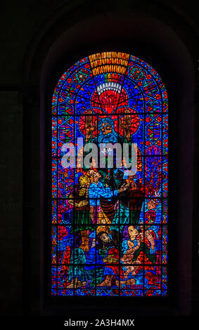 The Peace Window, by Ervin Bossanyi. Canterbury Cathedral, England. Famous stained glass window. Replacement for window destroyed during WWII. Stock Photo