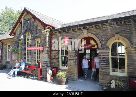 The Keighley & Worth Valley heritage steam railway station in Haworth, West Yorkshire, UK Stock Photo