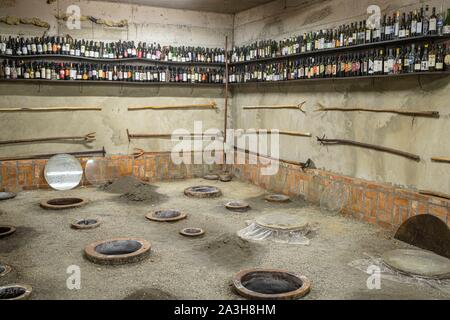 Georgia, Kakheti region, Sighnaghi fortified village, Cradle of Wine Marani winery, traditional wine-making process in clay jars called qvevri Stock Photo