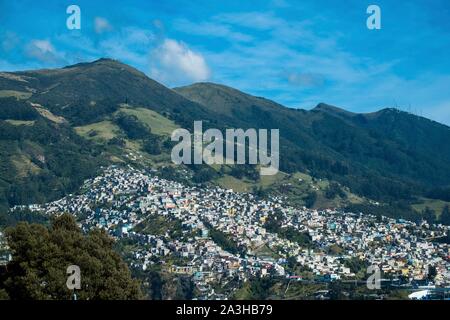Ecuador, Quito, suburbs and favellas climbing on the slopes of volcano Guagua Pichincha Stock Photo