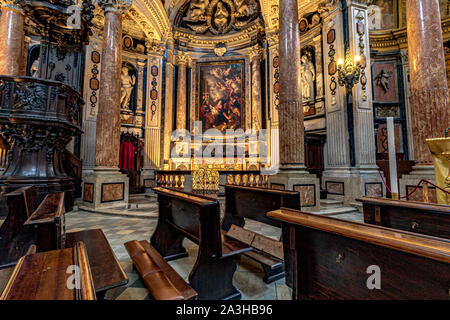 The beautiful interior of Real Chiesa di San Lorenzo , a Baroque-style church designed and built by Guarino Guarini during 1668-1687 ,Turin ,Italy
