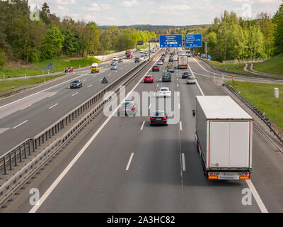 End of traffic jam on German highway Stock Photo