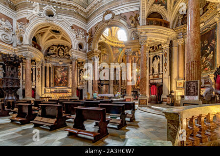 The beautiful interior of Real Chiesa di San Lorenzo , a Baroque-style church designed and built by Guarino Guarini during 1668-1687 ,Turin ,Italy