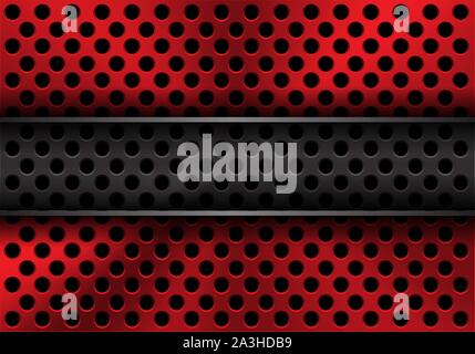 Abstract metal grey banner on red circle mesh design modern futuristic industrial factory technology background vector illustration. Stock Vector