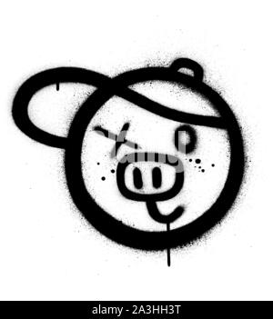 graffiti pig with baseball cap icon sprayed in black Stock Vector