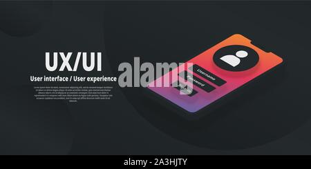 UI, UX poster. Mobile template banner for a web page. User experience, user interface illustration. Stock Vector