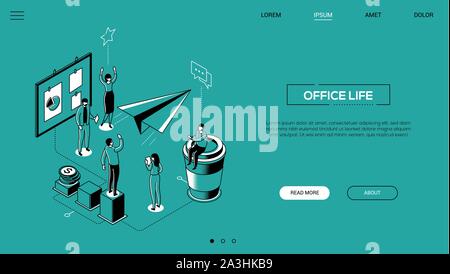 Office life - line design style isometric web banner Stock Vector