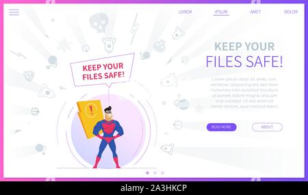 Keep your files safe landing page template Stock Vector