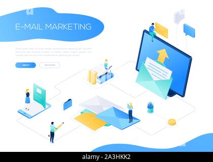 Email marketing - modern colorful isometric web banner Stock Vector