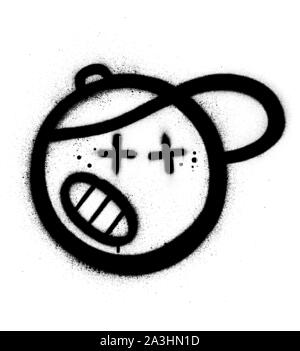 graffiti angry icon with baseball cap sprayed in black Stock Vector