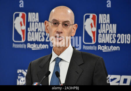 Saitama, Japan. 08th Oct, 2019. NBA commissioner Adam Silver attends a press conference before match between the Houston Rockets and the Toronto Raptors of the 'NBA Japan Games' in Saitama, Japan on Tuesday, October 8, 2019. Photo by Keizo Mori/UPI Credit: UPI/Alamy Live News Stock Photo