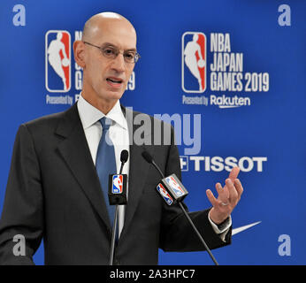 Saitama, Japan. 08th Oct, 2019. NBA commissioner Adam Silver attends a press conference before match between the Houston Rockets and the Toronto Raptors of the 'NBA Japan Games' in Saitama, Japan on Tuesday, October 8, 2019. Photo by Keizo Mori/UPI Credit: UPI/Alamy Live News Stock Photo