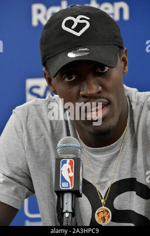 Saitama, Japan. 08th Oct, 2019. Toronto Raptors' Power forward Pascal Siakam attends a press conference after match between the Houston Rockets and the Toronto Raptors of the 'NBA Japan Games' in Saitama, Japan on Tuesday, October 8, 2019. Photo by Keizo Mori/UPI Credit: UPI/Alamy Live News Stock Photo