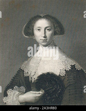 Lady with Fan, from Rembrandt, print by Dora Raab, c. 1890s, The International Gallery of prints published by George Barrie. Stock Photo