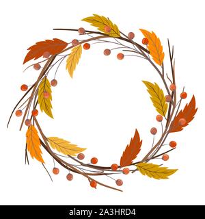 Hand drawn circle frame of autumn branches. Vector Stock Vector