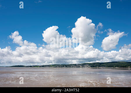 View across Morecambe Bay towards Grange-over-sands, Cumbria. Stock Photo