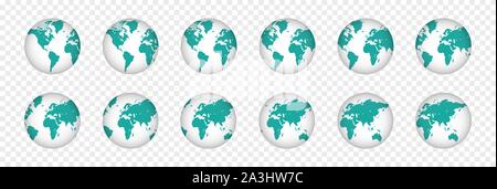 Set of realistic 3D planet maps. World globe illustration Stock Vector