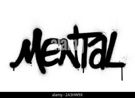 graffiti mental word sprayed in black over white Stock Vector