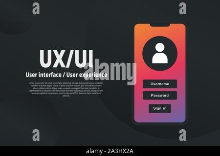 User experience, user interface poster. Mobile template banner for a web page. UI, UX illustration. Stock Vector