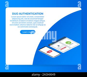Dual Factor Authentication concept based isometric design, laptop with login window connected with smartphone. Vector stock illustration. Stock Vector