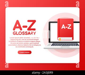 Concept A-Z glossary book for web page, banner, social media. Vector stock illustration Stock Vector
