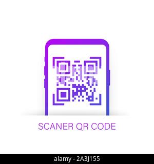 qr code scanning like linear black phone. concept of pixel art square, product, promotion label, telephone, screen, device. Vector stock illustration. Stock Vector