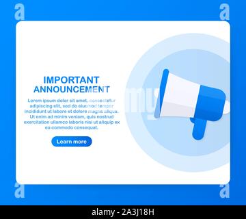 Megaphone Hand, business concept with text Important Announcement. Vector stock illustration Stock Vector