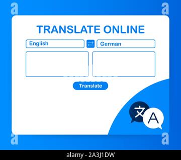 Language translation color icon. Online translator. Spell check. Computer screen with text translating app. Vector stock illustration. Stock Vector