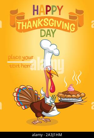 happy thanksgiving day sweet pie and wine bottle vector illustration ...