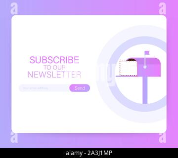 Email subscribe, online newsletter vector template with mailbox and submit button on laptop screen. Vector stock illustration. Stock Vector