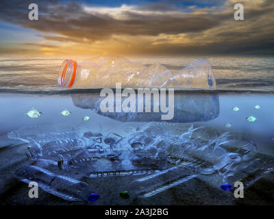 Plastic waste on the beach, sea, concept of nature and environment preservation Stock Photo