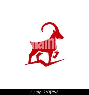 Powerful mountain goat icon in flat style, horned animal vector Illustration on a white background Stock Vector