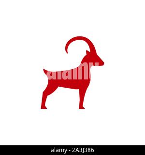 Mountain goat icon in flat style, horned animal vector Illustration on a white background Stock Vector