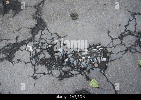 Cracked road alphalt texture, broken ground structure photo Stock Photo