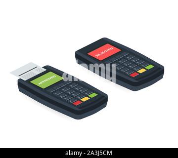 Concept Payment terminals with cross and tick check marks on screen for, social media, documents, posters. Vector illustration confirms reject the pay Stock Vector