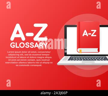 Concept A-Z glossary book for web page, banner, social media. Vector stock illustration Stock Vector