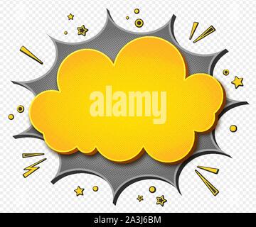 Comics background. Cartoon poster in pop art style with yellow - grey speech bubbles with halftone and sound effects. Funny colorful banner with place Stock Vector