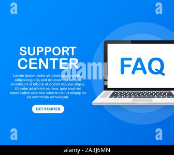 FAQ and QA vector stock illustration concept, people asking to online support center via smartphone and laptop Stock Vector